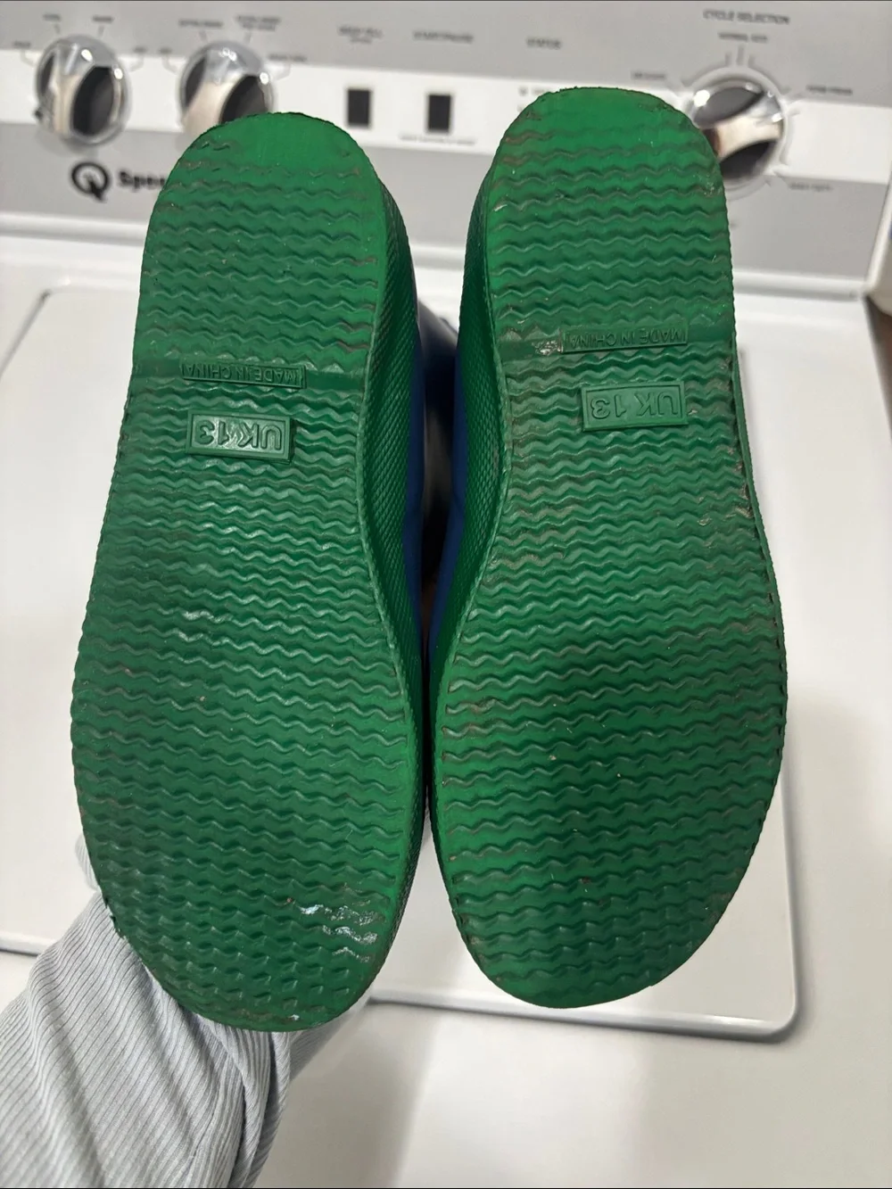 Hunter Navy Boots with Green Soles